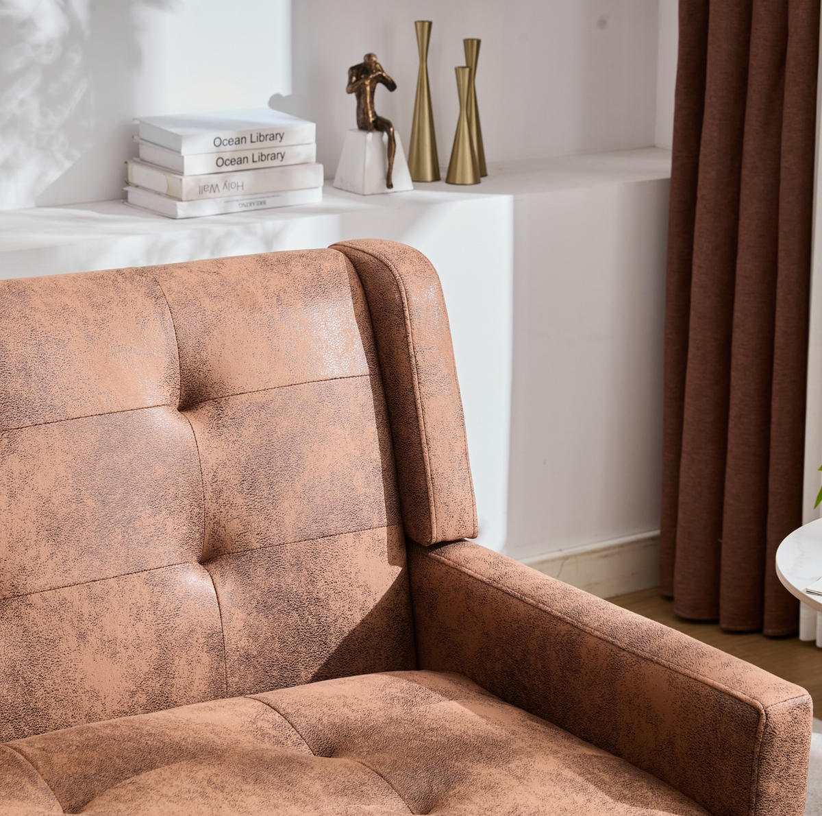 2-SITZER 119/75/88 cm Suedevlies-Polster mit Knopfheftung, Massivholzbeinen Dunkelbraun - Dunkelbraun, Textil (75/88/120cm) - OKMYHOME