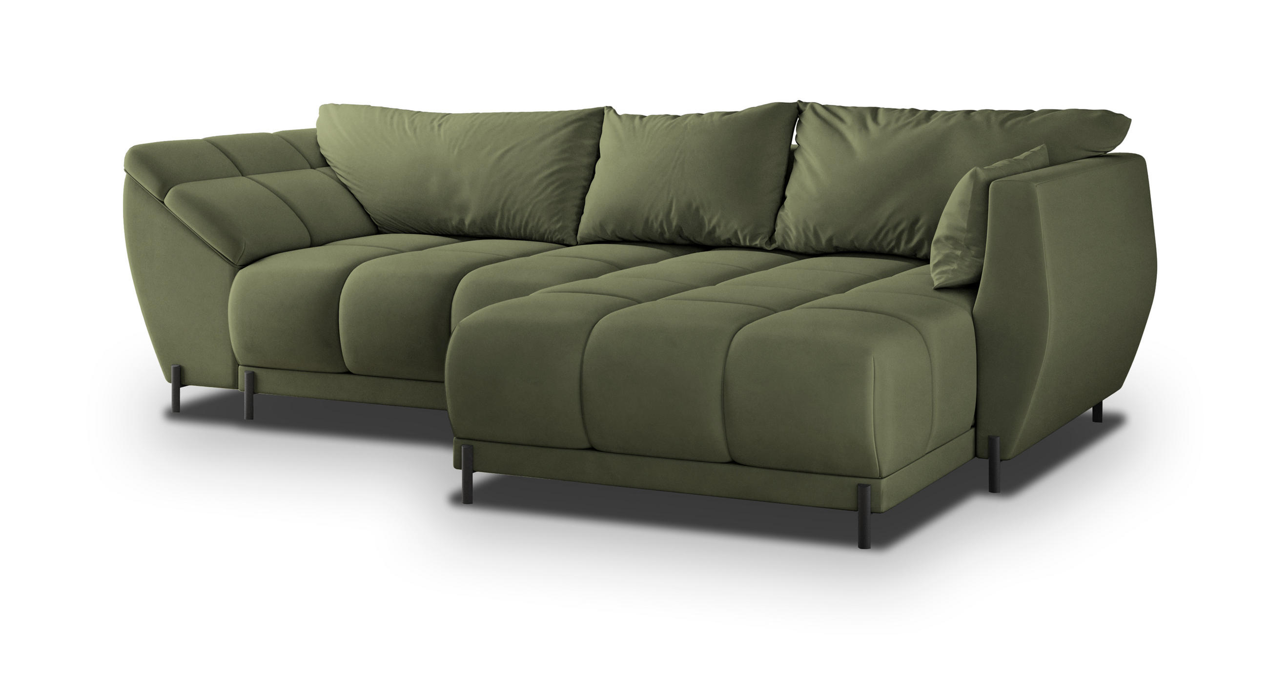 ECKSOFA VESTANO R-S Grün Velours-Stoff mit Schlaffunktion - Grün, Holz (287/182cm) - MASSENO