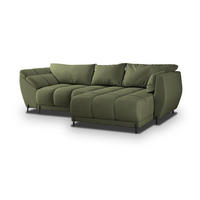 ECKSOFA VESTANO R-S Grün Velours-Stoff mit Schlaffunktion - Grün, Holz (287/182cm) - MASSENO