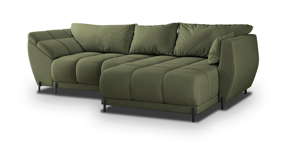 ECKSOFA VESTANO R-S Grün Velours-Stoff mit Schlaffunktion - Grün, Holz (287/182cm) - MASSENO