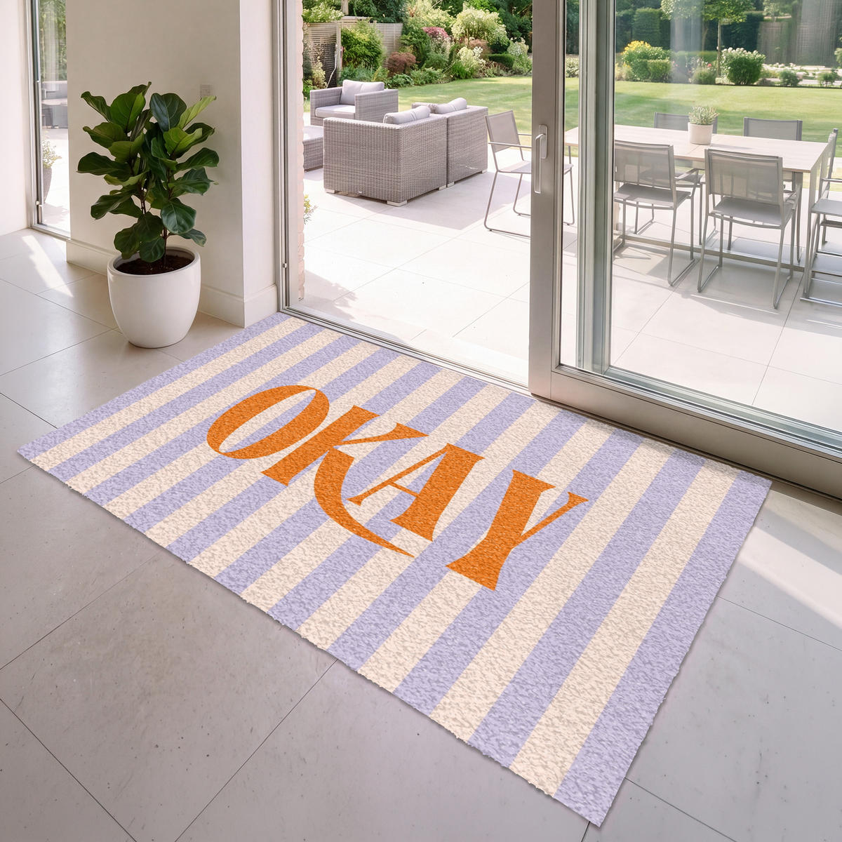 FUSSMATTE Lila – Orange – Streifen – Okay 180x120 cm - Flieder, Kunststoff (180/0.4cm) - MuchoWow