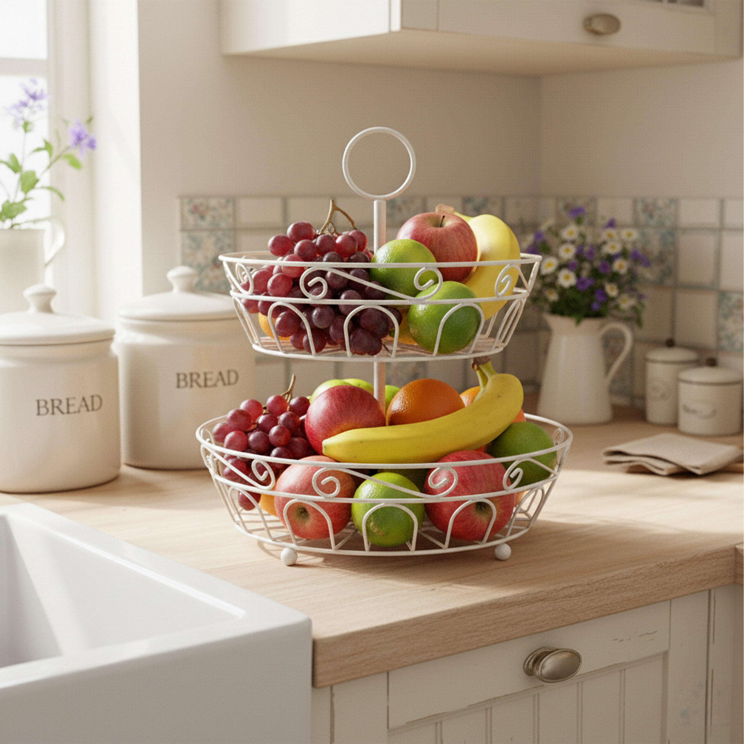 OBST-ETAGERE - Weiß, Metall (31/30cm) - Relaxdays