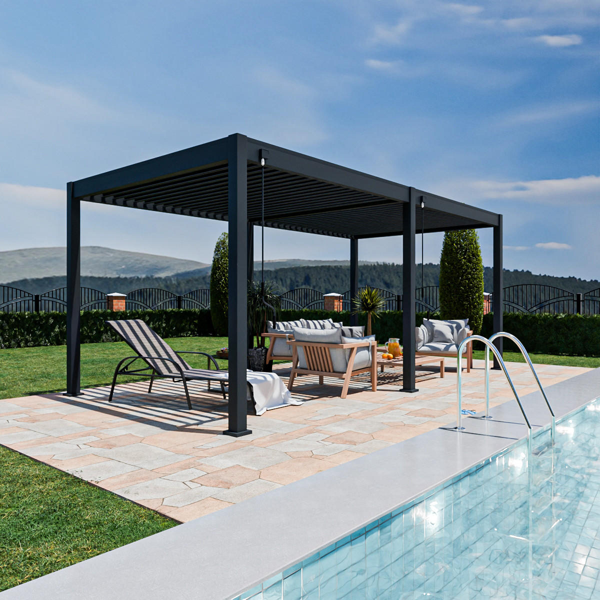 PERGOLA Terrassenüberdachung Superior Aluminium freistehend | 3 x 6 M | Lamellendach anthrazit - Anthrazit, Metall (600/255/300cm) - PergoLine