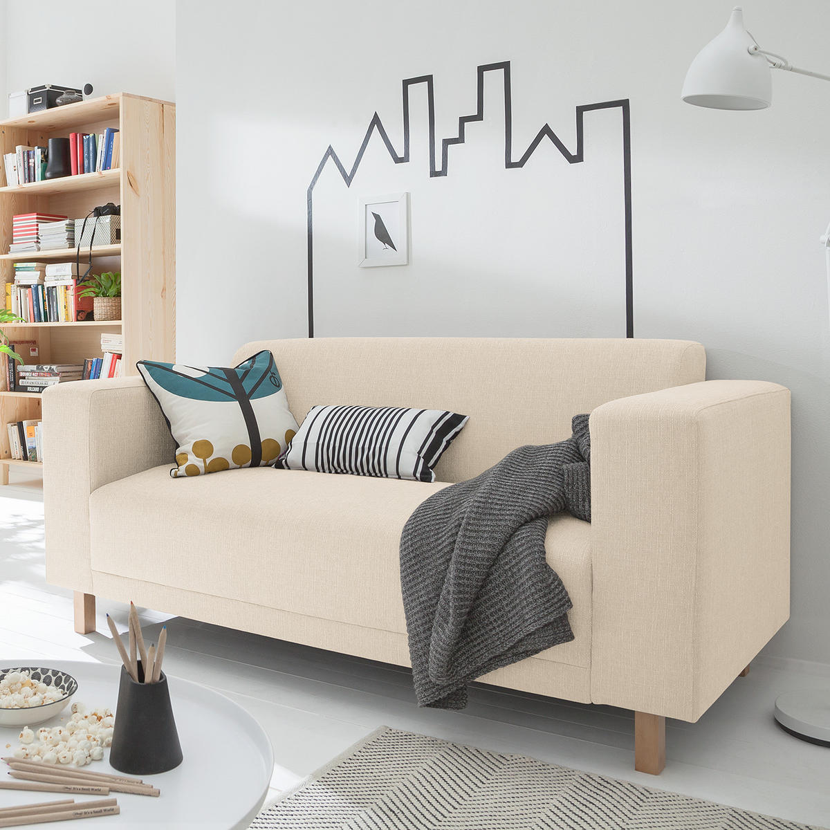 2-SITZER SOFA - Webstoff - Creme, Textil (177/76/80cm) - home24