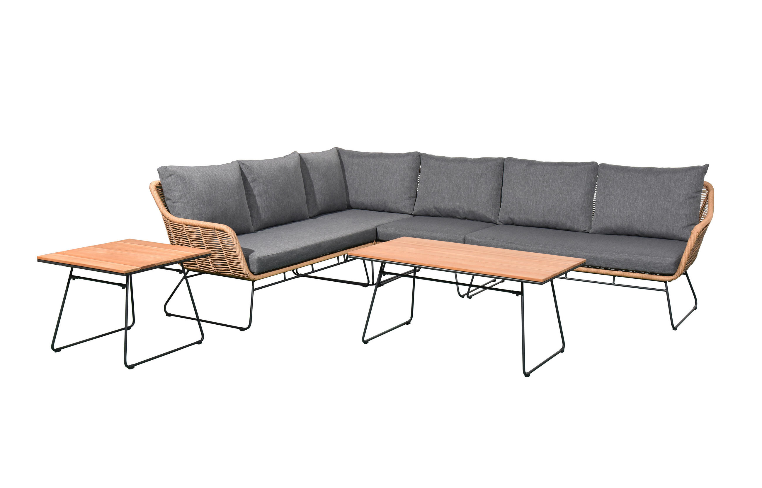 GARTENLOUNGE-SET Monaco Grau Polyrattan für 6 Personen - Grau, Kunststoff - Green Spirit