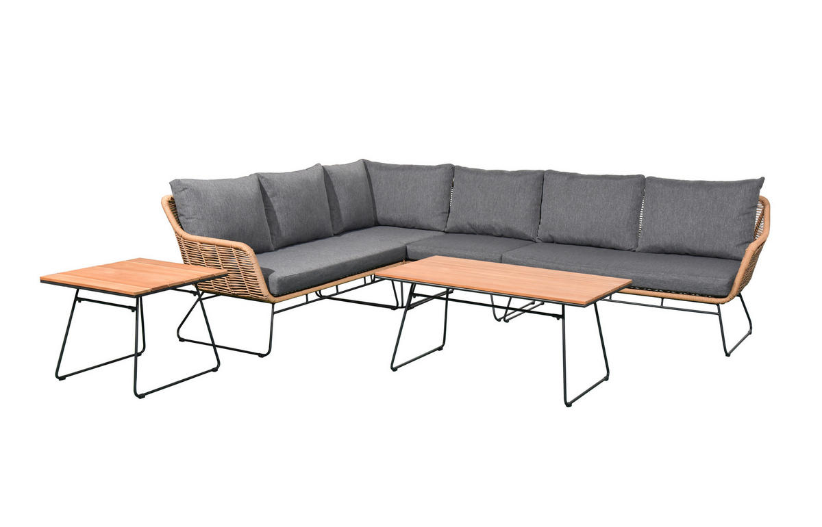 GARTENLOUNGE-SET Monaco Grau Polyrattan für 6 Personen - Grau, Kunststoff - Green Spirit