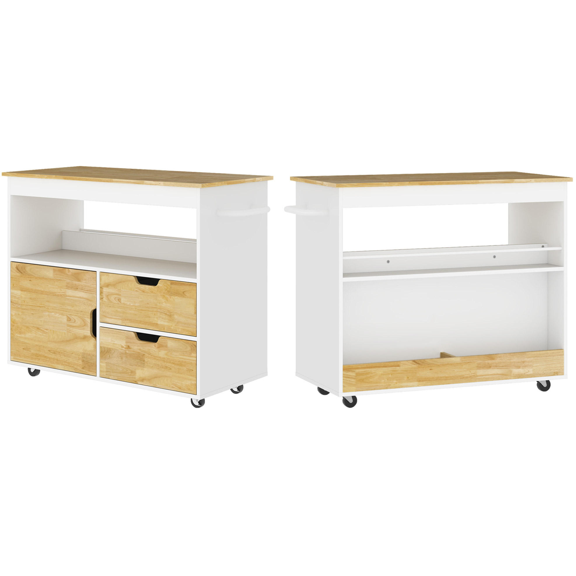 KÜCHENWAGEN 107x50x85cm Eiche mit 2 Schubladen, Schrank & 4 Rädern - Eichefarben, Holz (107/85/50cm) - Modfu