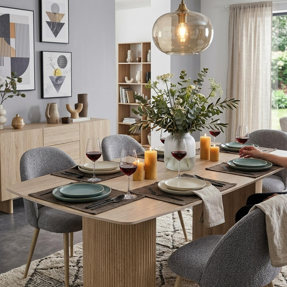 ESSTISCH Keramik Travertin-Optik geriffeltes Säulengestell Sand 180 × 90 cm - Sandfarben, Keramik/Metall (90/180/75cm) - HOOZ
