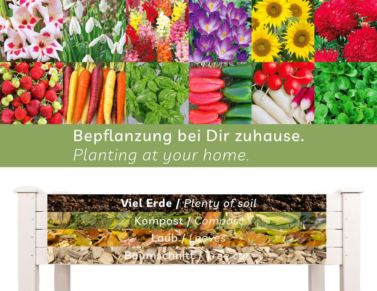 HOCHBEET aus Holz für Garten & Balkon, rechteckig mit Vlies-Folie - Weiß, Holz (100/75/50cm) - needs&wants