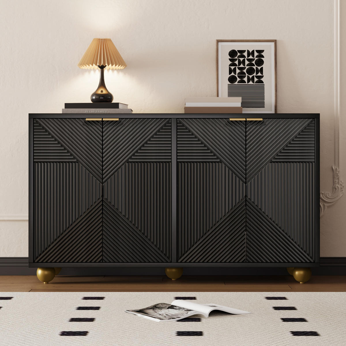 SIDEBOARD 120/35/71,5 cm schwarz aus MDF mit verstellbaren Einlegeböden - Schwarz, Holzwerkstoff (120/71.5/35cm) - OKWISH