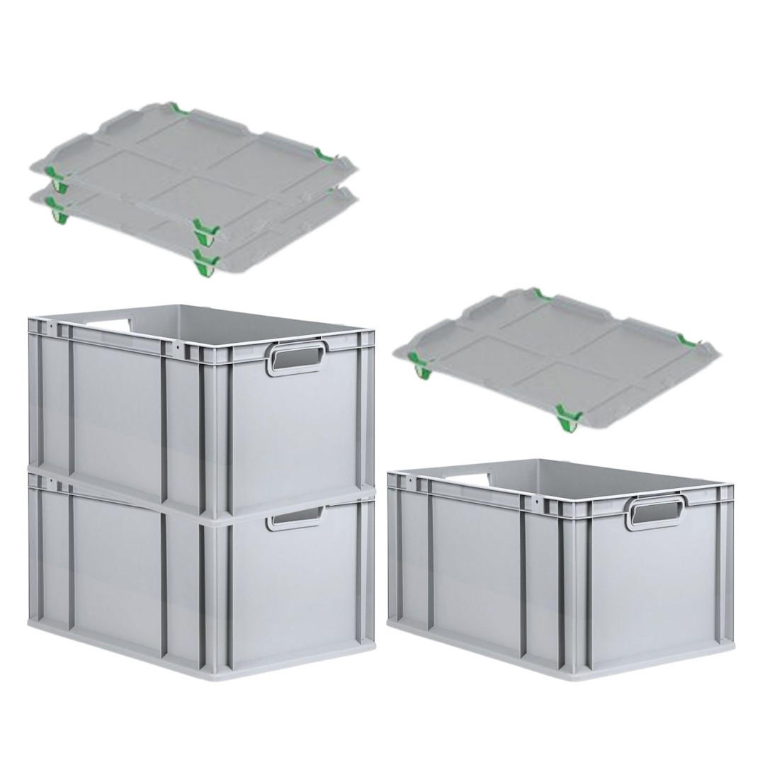 EUROBOX 3x Nextgen Economy Mit Auflagedeckel Grau/Grün Griffe Offen 65 Liter - Grün, Kunststoff (40/32/60cm) - PROREGAL