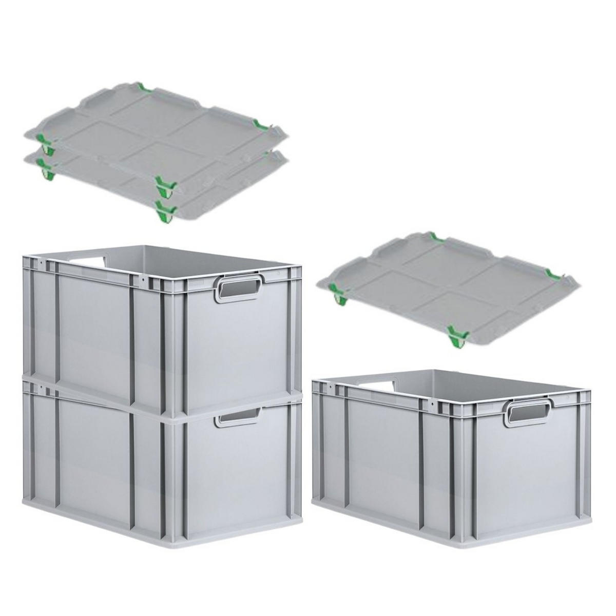 EUROBOX 3x Nextgen Economy Mit Auflagedeckel Grau/Grün Griffe Offen 65 Liter - Grün, Kunststoff (40/32/60cm) - PROREGAL