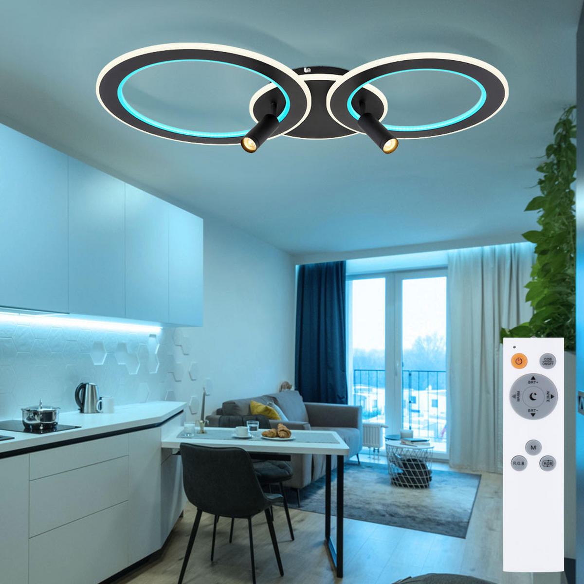 LED DECKENLEUCHTE MARIAN Schwarz Opal - Schwarz, Metall (89.5/50.7/13.5cm) - Globo Lighting