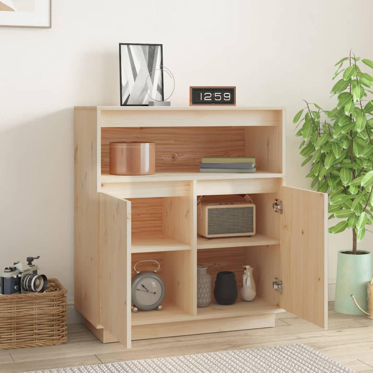 SIDEBOARD mit 2 Türen, 2 Fächer 91/28/75 cm aus Massivholz Kiefer - Naturfarben, Holz (70/80/34cm) - vidaXL