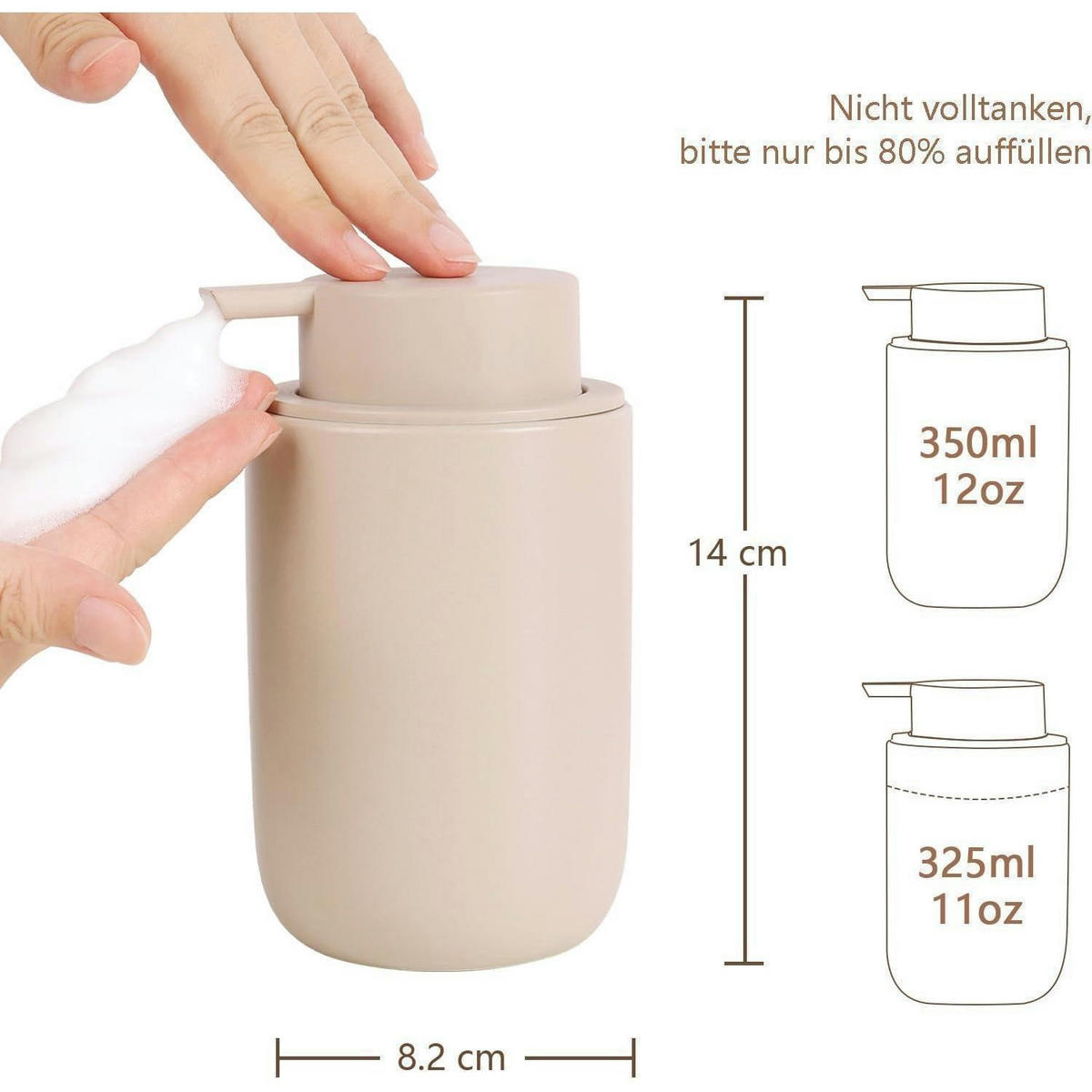 SCHAUMSEIFENSPENDER Keramik Khaki 350 ml - Beige, Keramik (8/14/8cm)