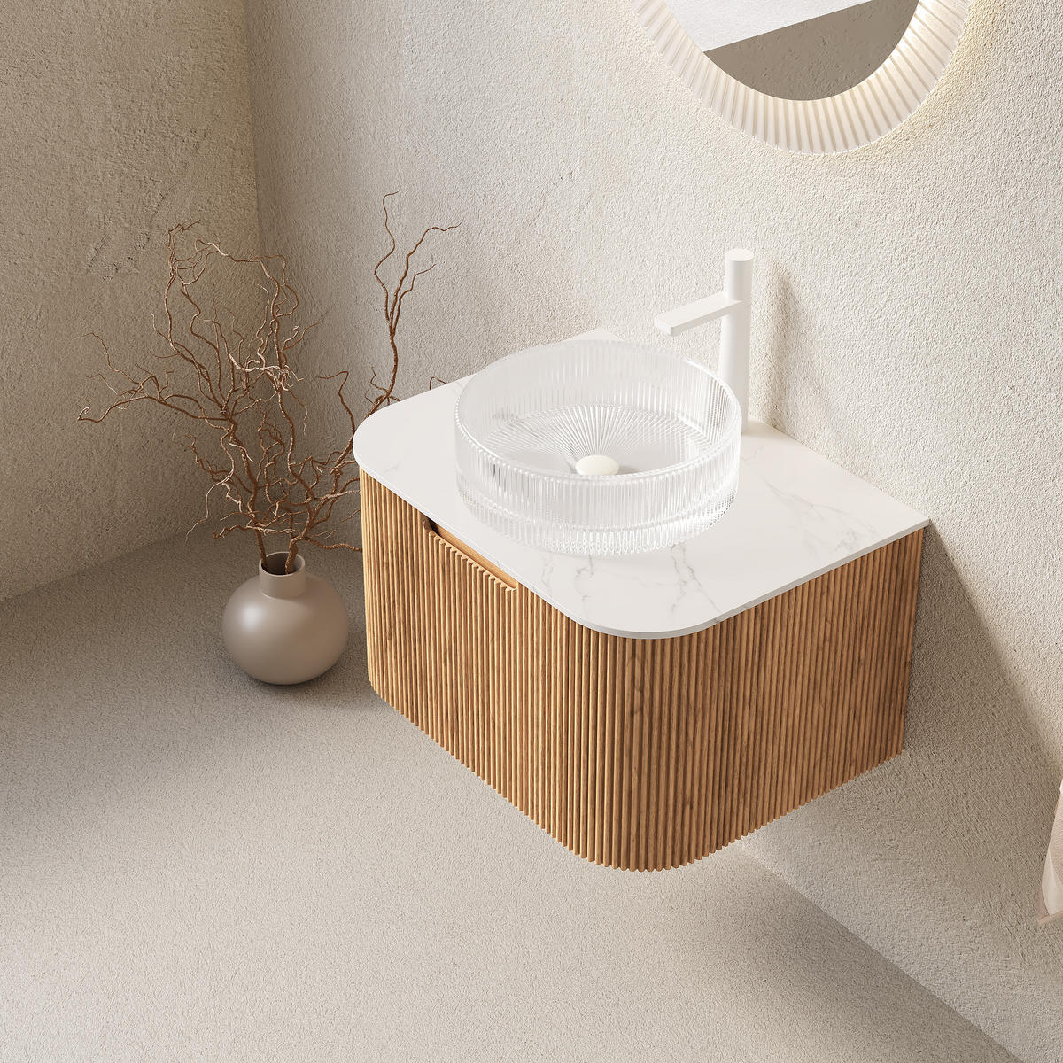 WASCHTISCH Holzfarben/Transparent/Weiß 61/48/48.6 cm - Naturfarben, Holz (61/48.6/48cm) - PANGIVO