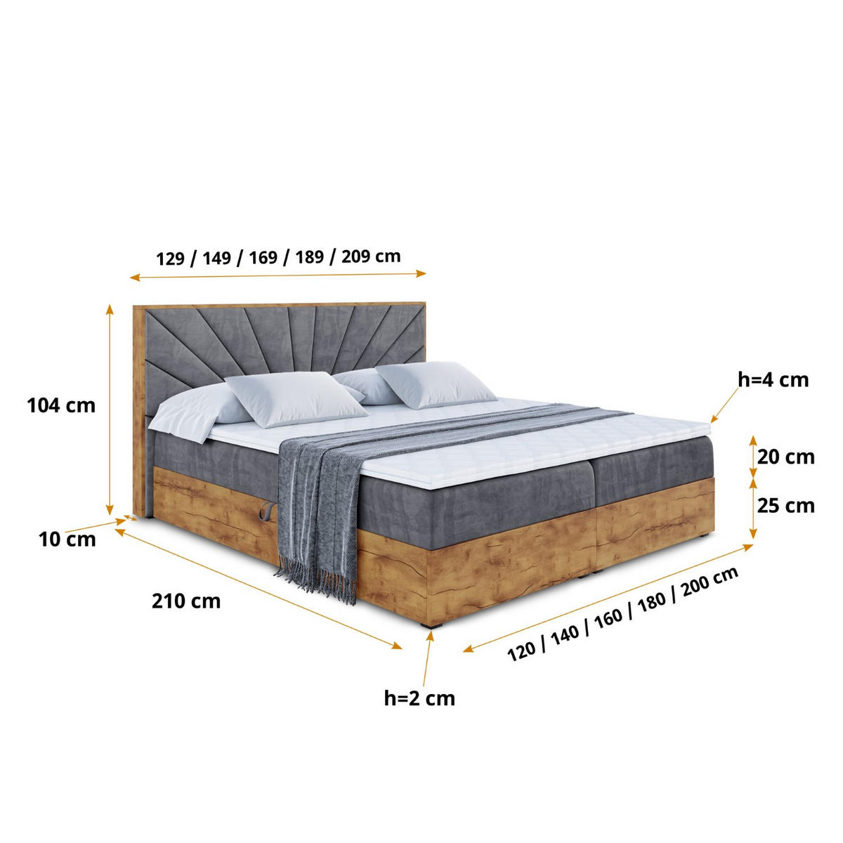 BOXBETT mit Matratze H3 und Lattenrost - LOLLI6 - 140x200 - Dunkelgrau - Grau, Holzwerkstoff/Kunststoff (140/200cm) - ALTDECOR