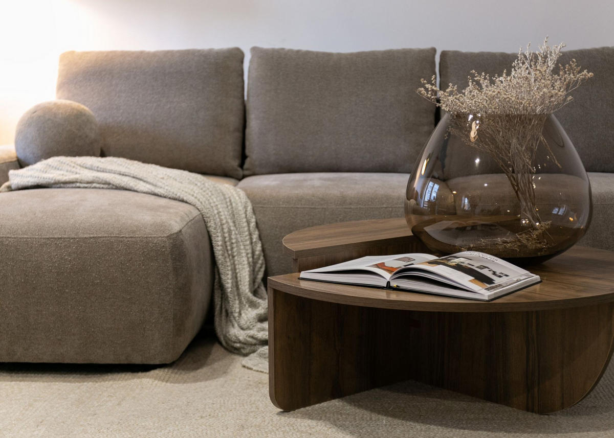 ECKSOFA Carnos mit Ballkissen, Hellbraun Chenille, linksseitig - Hellbraun/Schwarz, Kunststoff/Textil (264/162cm) - Selsey