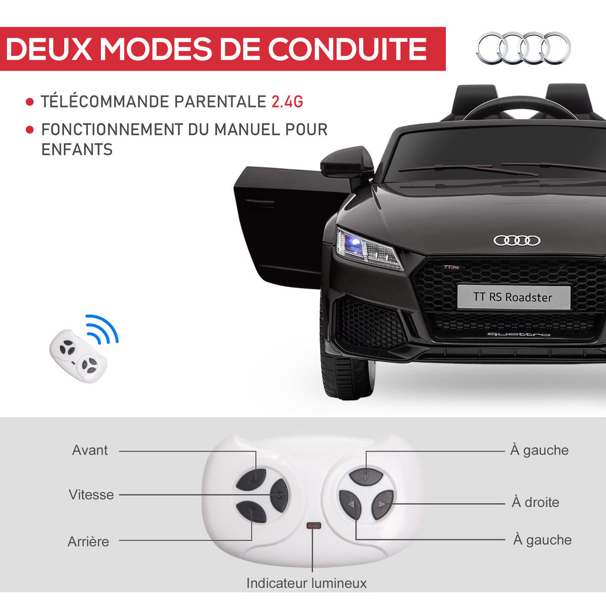 ELEKTRO-KINDERAUTO DE-12983 2,4G Fernbedienung Schwarz - Schwarz, Kunststoff (102/60/44cm) - ComfortXL