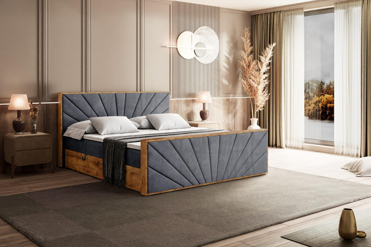 BOXBETT mit Matratze H3 und Lattenrost - LOLLI6-Z - 160x200 - Dunkelgrau Casablanca - Dunkelgrau, Holzwerkstoff (160/200cm) - ALTDECOR
