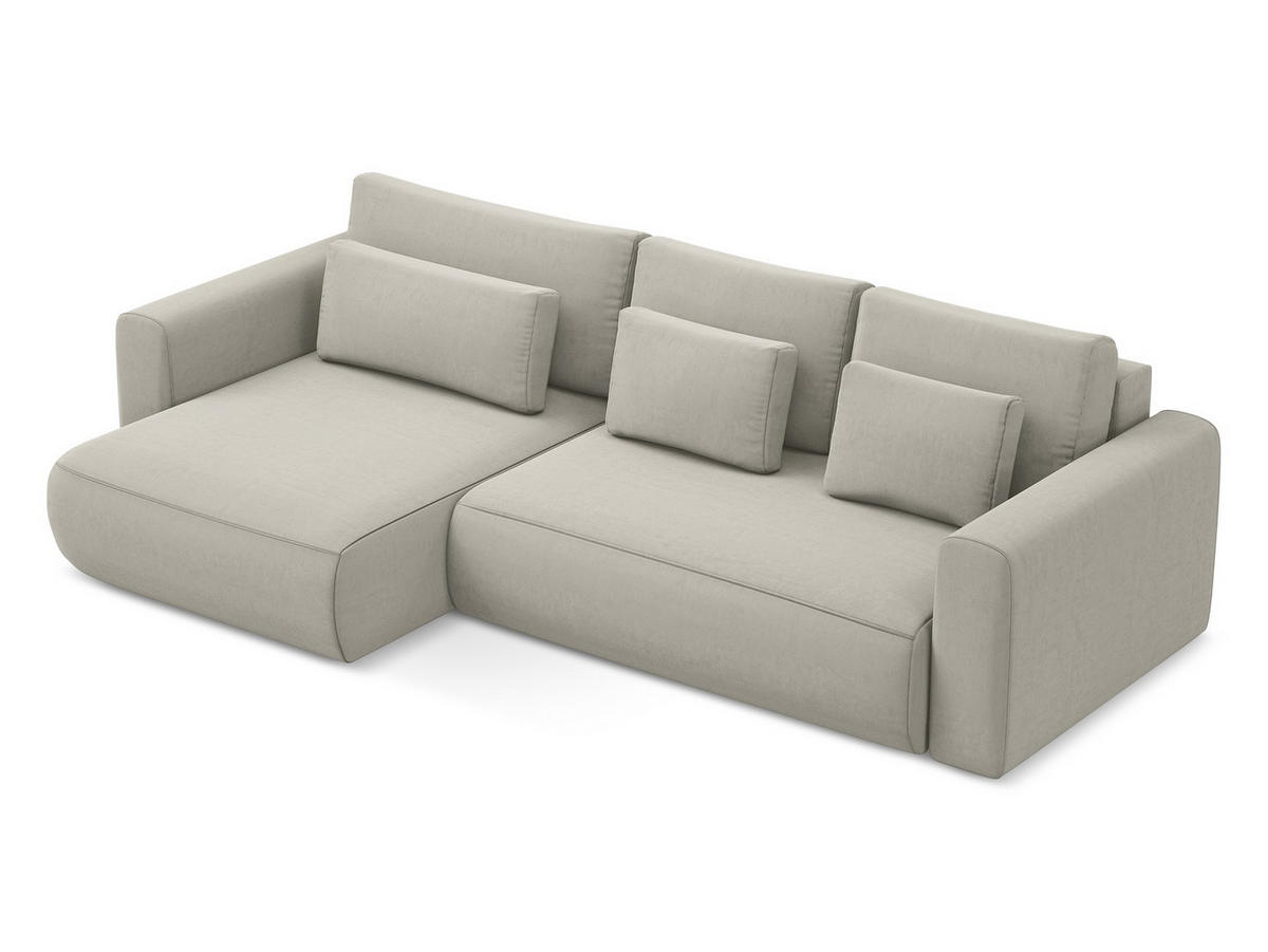 ECKSOFA mit Schlaffunktion Samt Stoff Creme - Perlmutt/Creme, Kunststoff/Textil (149/278cm) - Makamii