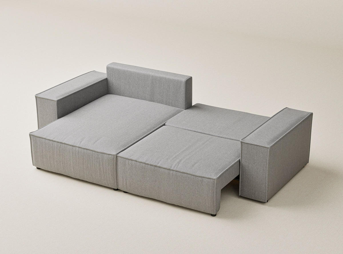 ECKSOFA MIT SCHLAFFUNKTION Zaya Hellgrau Webstoff - Hellgrau/Schwarz, Holz/Holzwerkstoff (255/148cm) - Maison de Reve