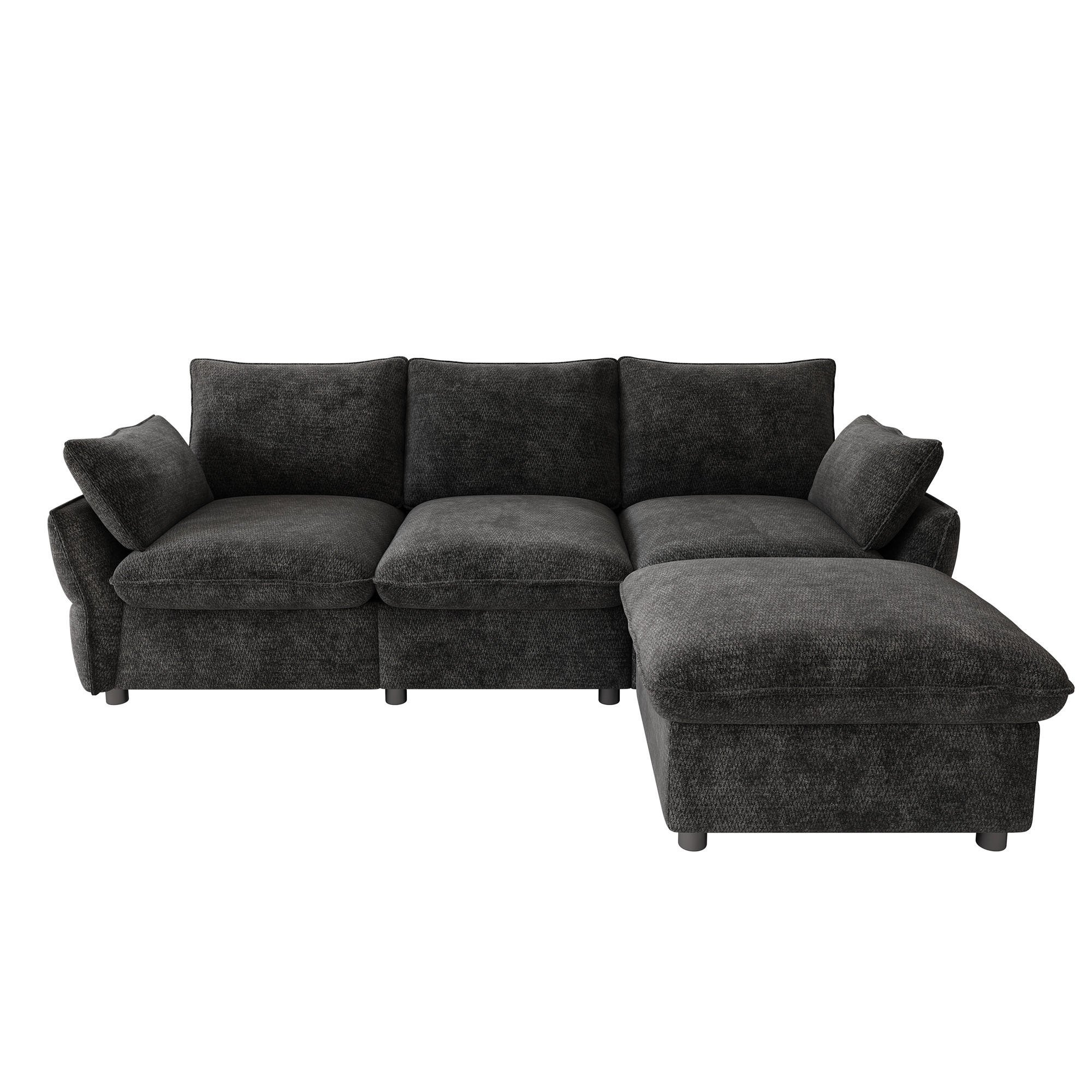 ECKSOFA 222.5/154.5/76.5 cm Dunkelgrau Chenille mit 1 Fußhocker - Dunkelgrau, Textil (222.5/154.5cm) - Oxeza