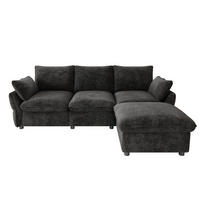ECKSOFA 222.5/154.5/76.5 cm Dunkelgrau Chenille mit 1 Fußhocker - Dunkelgrau, Textil (222.5/154.5cm) - Oxeza