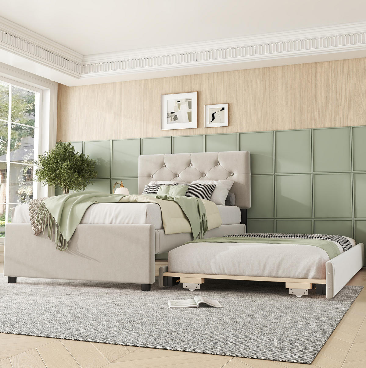 POLSTERBETT mit Ausziehbett und Lattenrost 90x200 cm Samt Beige - Beige, Metall (90/200cm) - Beauniv