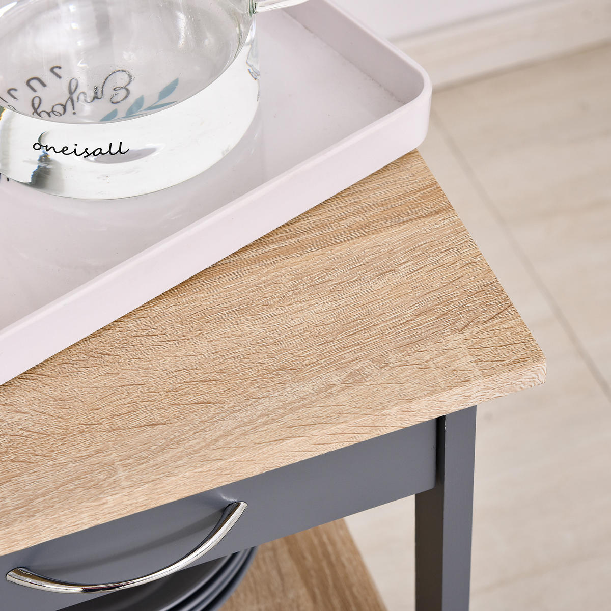SERVIERWAGEN DE-17080 Grau & Hell-Eiche - Grau, Holzwerkstoff (37/76/37cm) - ComfortXL