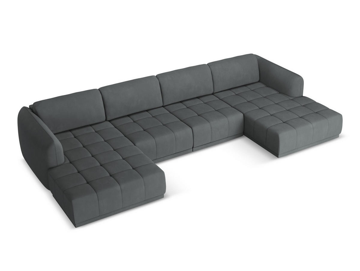 WOHNLANDSCHAFT Chenille Stoff Grau - Schwarz/Graphitfarben, Kunststoff/Textil (370/74/170cm) - Makamii