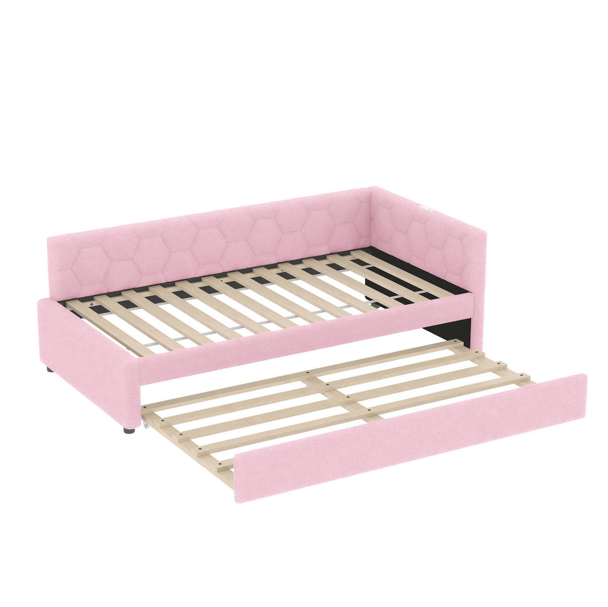 TAGESBETT 90/200 cm Rosa mit Ausziehbett, USB und Typ-C - Rosa, Textil (90/200cm) - MIVRAY