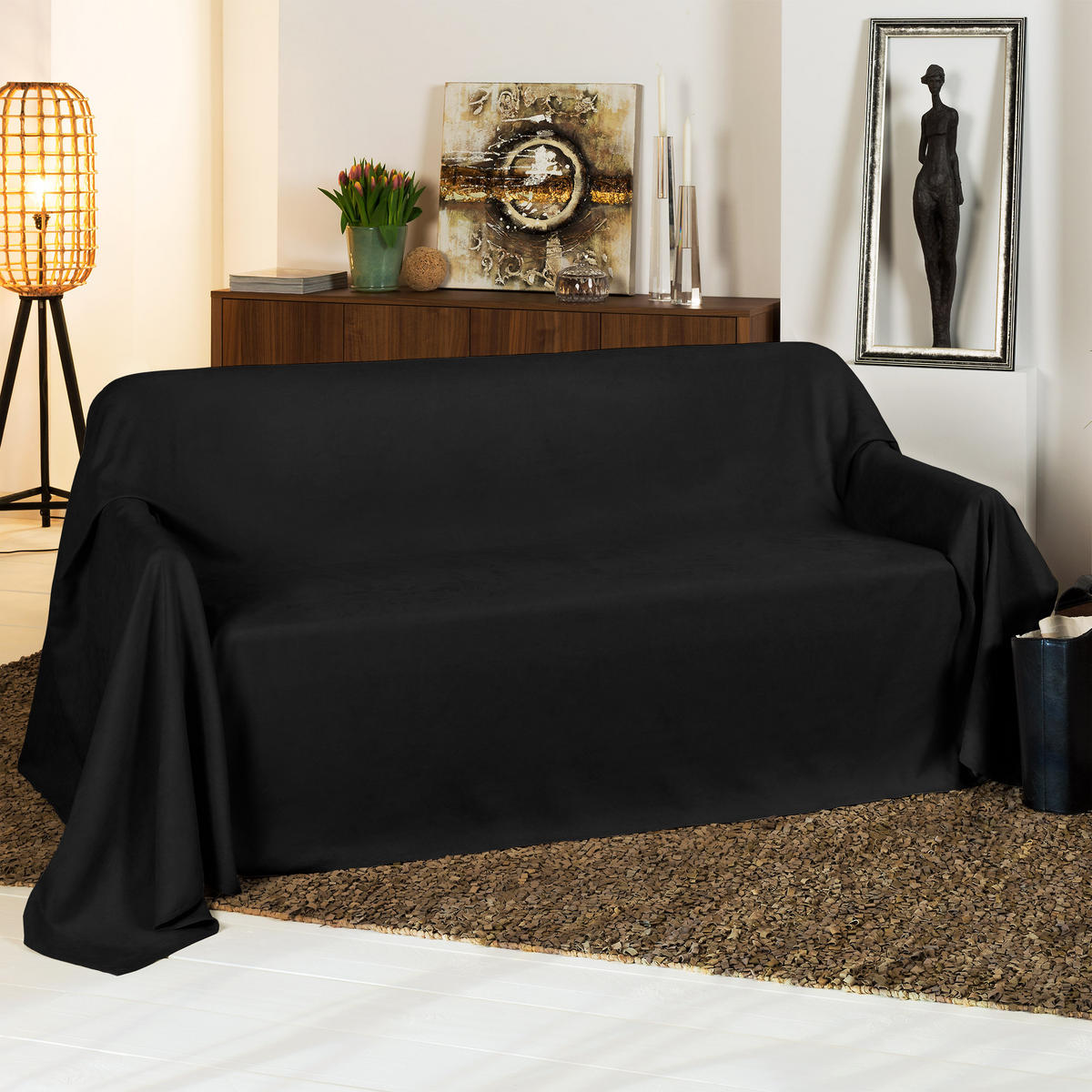 TAGESDECKE Romantica Wildleder Optik 210/280 cm Schwarz - Schwarz, Textil (210/280cm) - Beautissu 