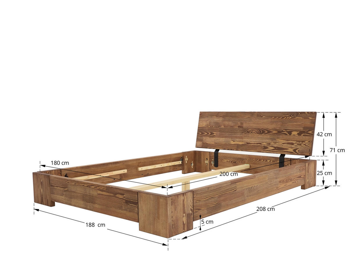 BETT aus Massivholz MARIKA III - Dunkelbraun, Holz (180/200cm) - Seart