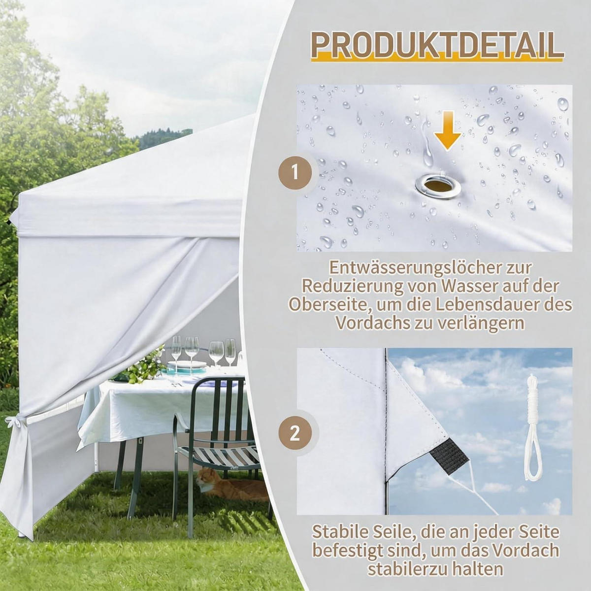 FALTPAVILLON 3 x 3 m weiß mit 4 Seitenteilen, Pop-Up One-Touch - Weiß, Textil (300/255/300cm)