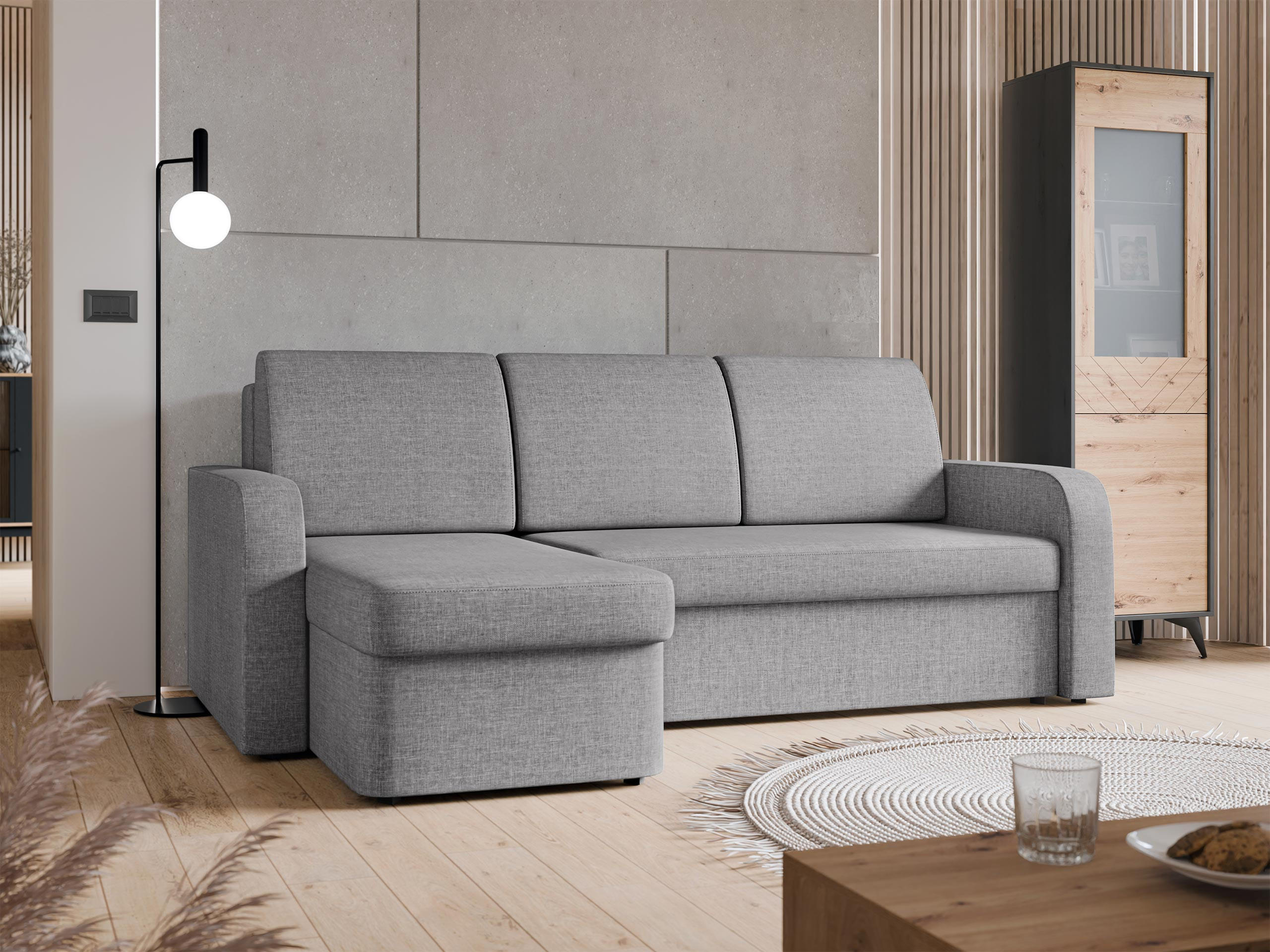 ECKSOFA Totii - Hellgrau/Schwarz, Holz/Kunststoff (210/153cm) - MIRJAN24