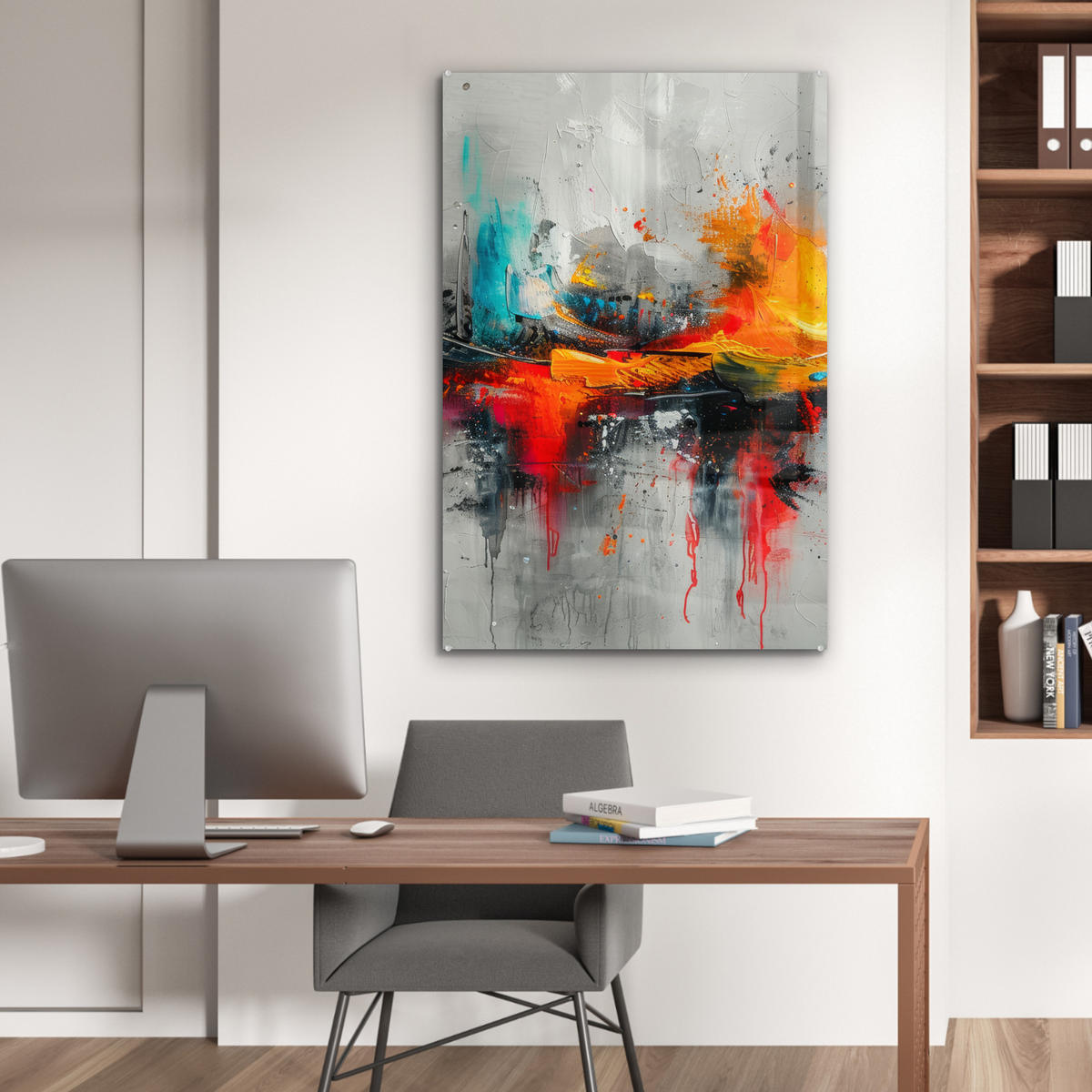 ACRYLGLASBILD Moderne Kunst - Orange - Grau - Abstrakt 60x90 cm - Hellgrau, Glas (60/90cm) - MuchoWow