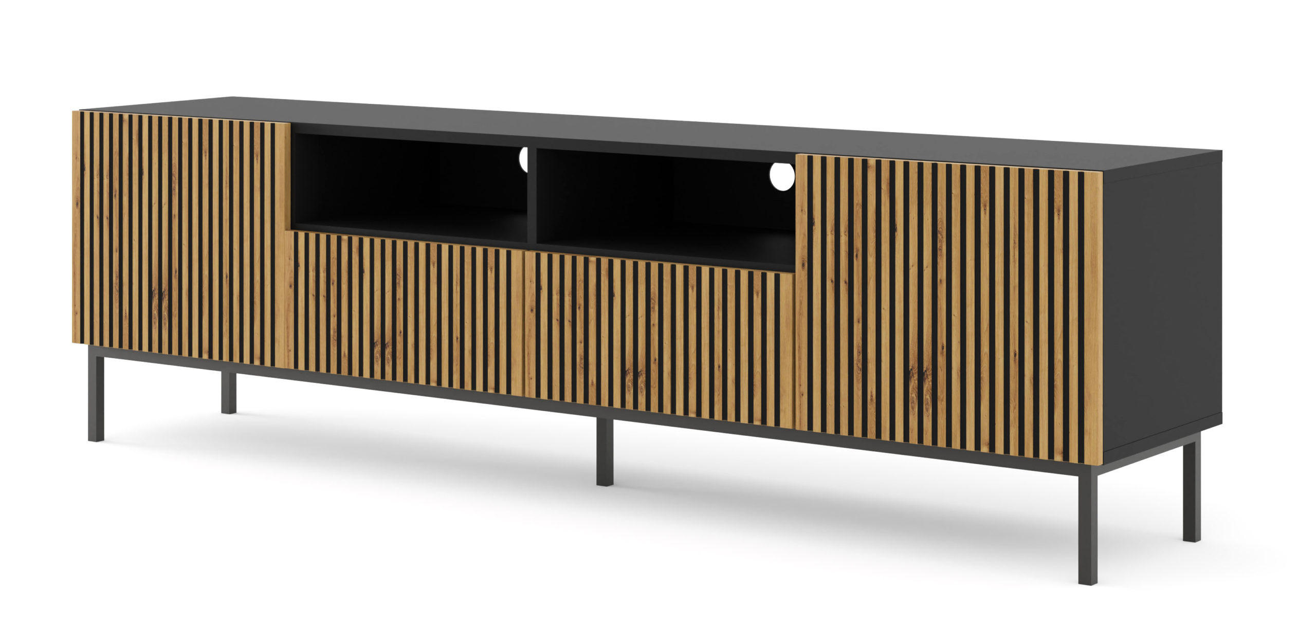 Raumhirsch Furniture TV Eiche Artisan, Schwarz 200x58x42 cm