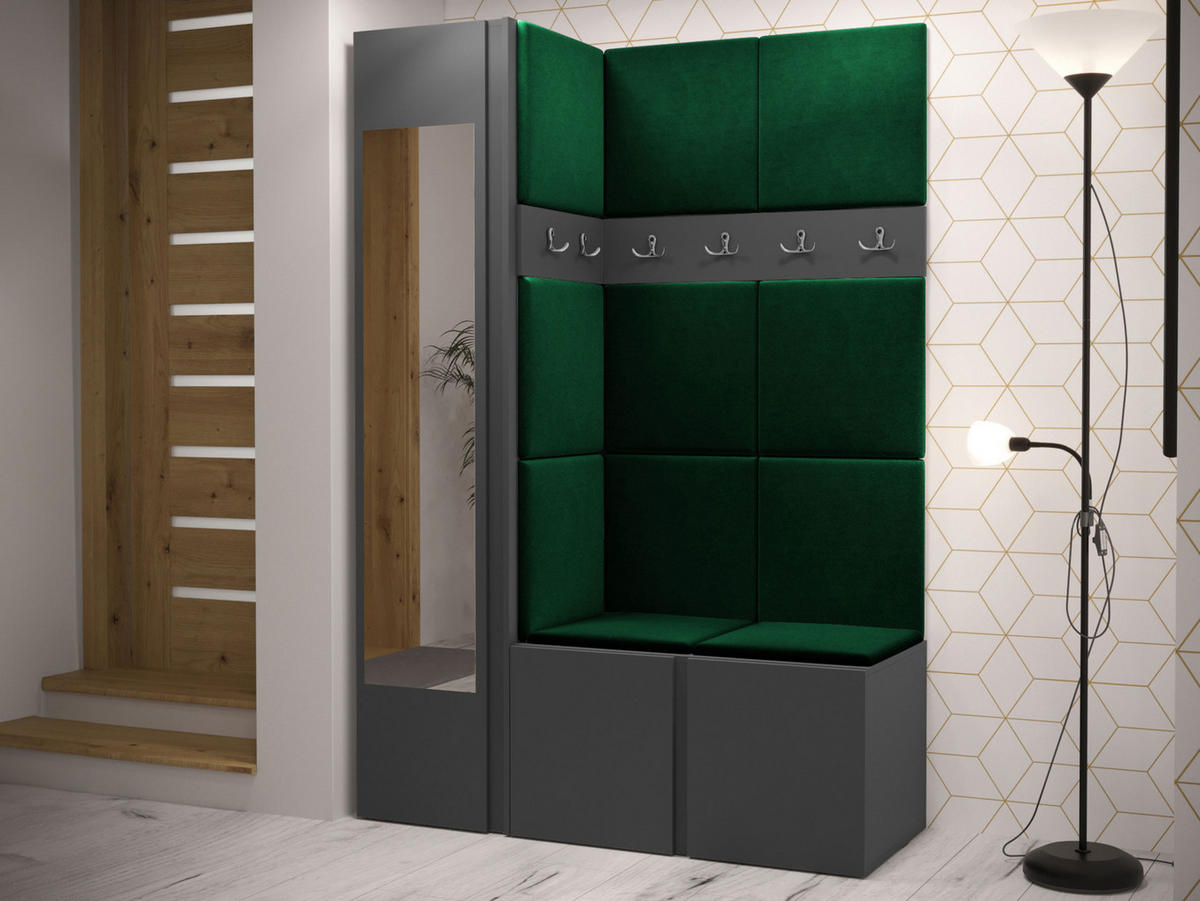 GARDEROBEN-SET Orion X - Graphitfarben/Grün, Holzwerkstoff/Kunststoff (124/186/46cm) - MIRJAN24