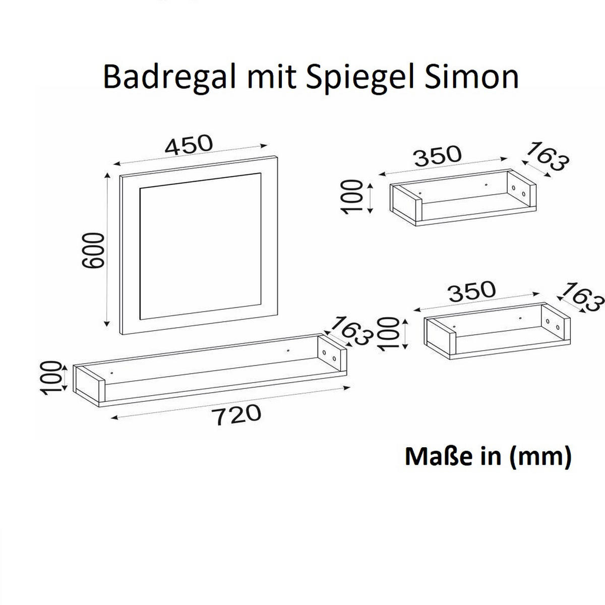 BADREGAL Simon mit Spiegel Weiß - Weiß, Holzwerkstoff (45/60/20cm) - moebel17