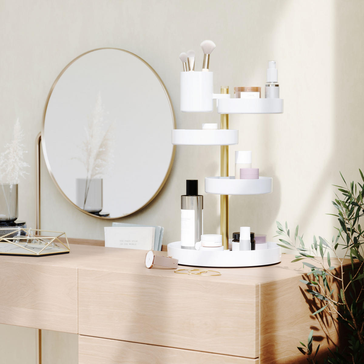 KOSMETIK-ORGANIZER Pirouette, Messing - Weiß, Kunststoff (23/35/23cm) - Umbra