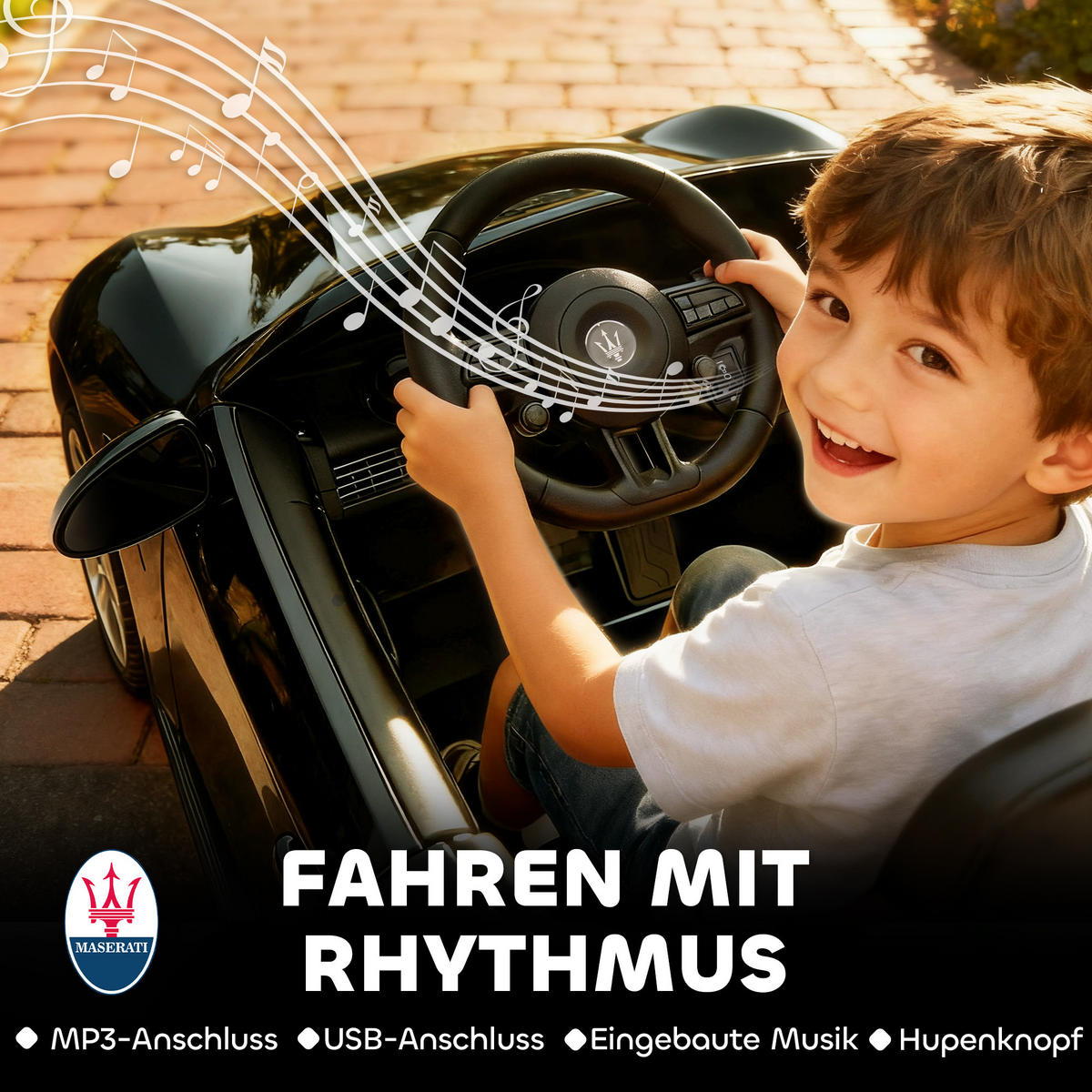 ELEKTROAUTO DE-06177 2-Sitzer mit Fernbedienung und LED Schwarz - Schwarz, Kunststoff/Metall (120/72/50cm) - ComfortXL