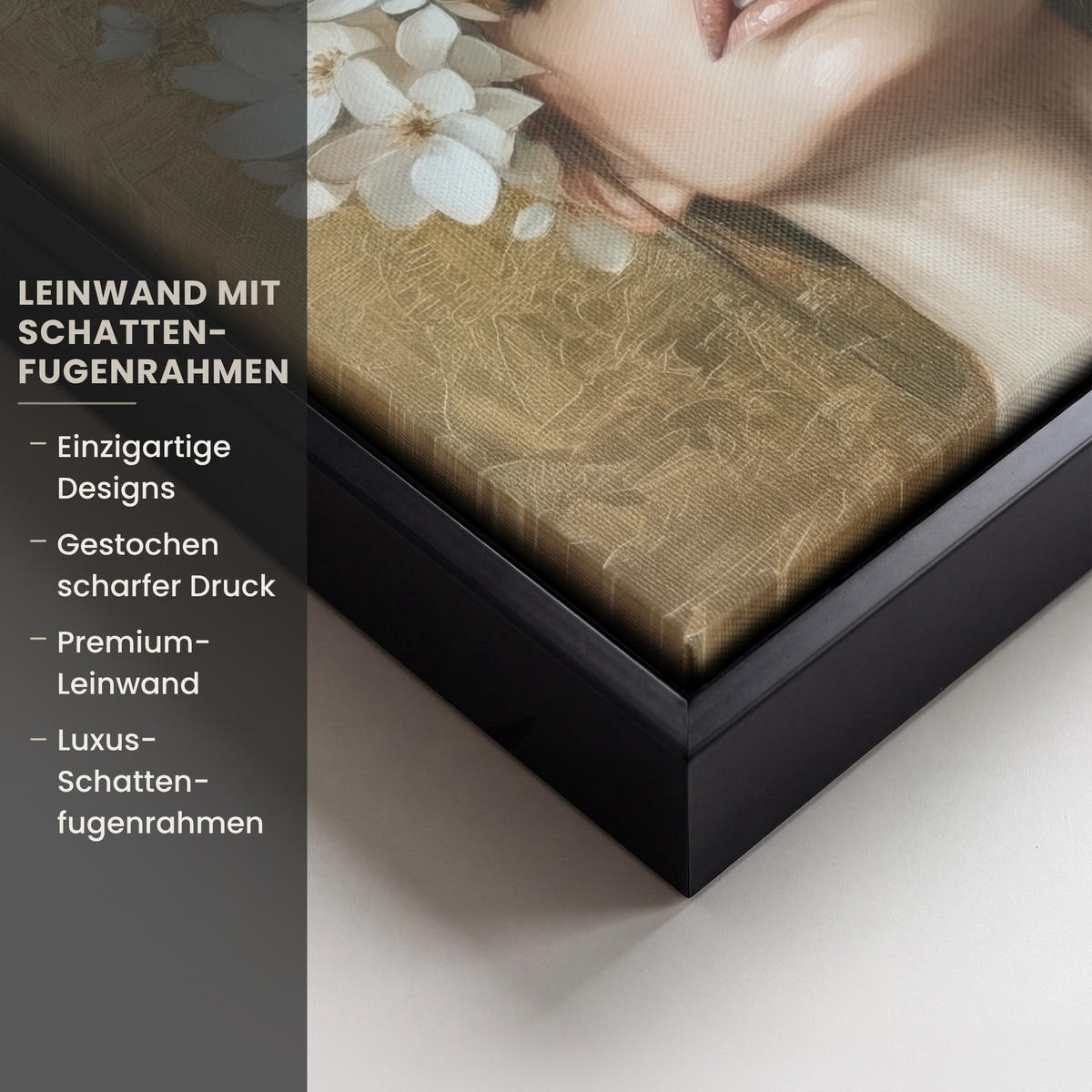 LEINWAND Bilder mit Rahmen - Gesicht - Blumen - Gold - Abstrakt - 20x20 - Goldfarben, Textil (20/20cm) - MuchoWow