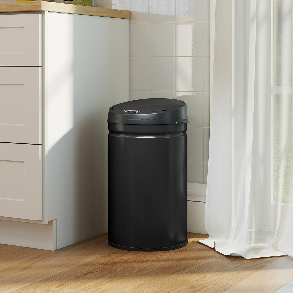MÜLLEIMER mit Sensor 30L Edelstahl Automatischer Mülleimer mit Soft-Close-Deckel - Schwarz, Metall (30.5/51/32cm) - HOMCOM