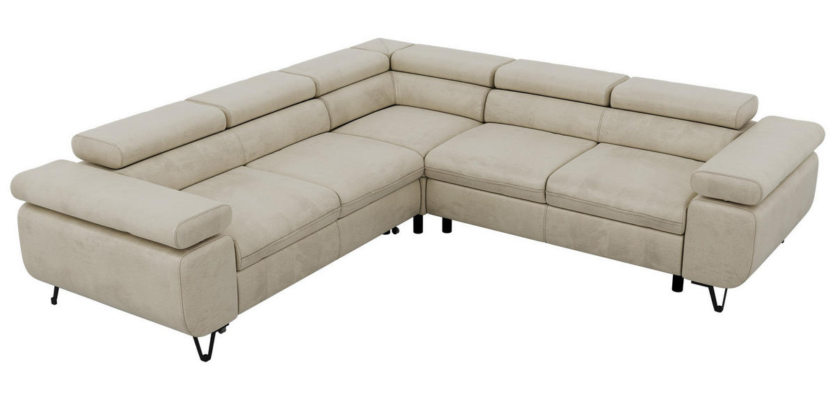 ECKSOFA QUADRO L - Beige Velvet - Rechts Seite - Beige/Schwarz, Textil/Metall (269/269cm) - MKS