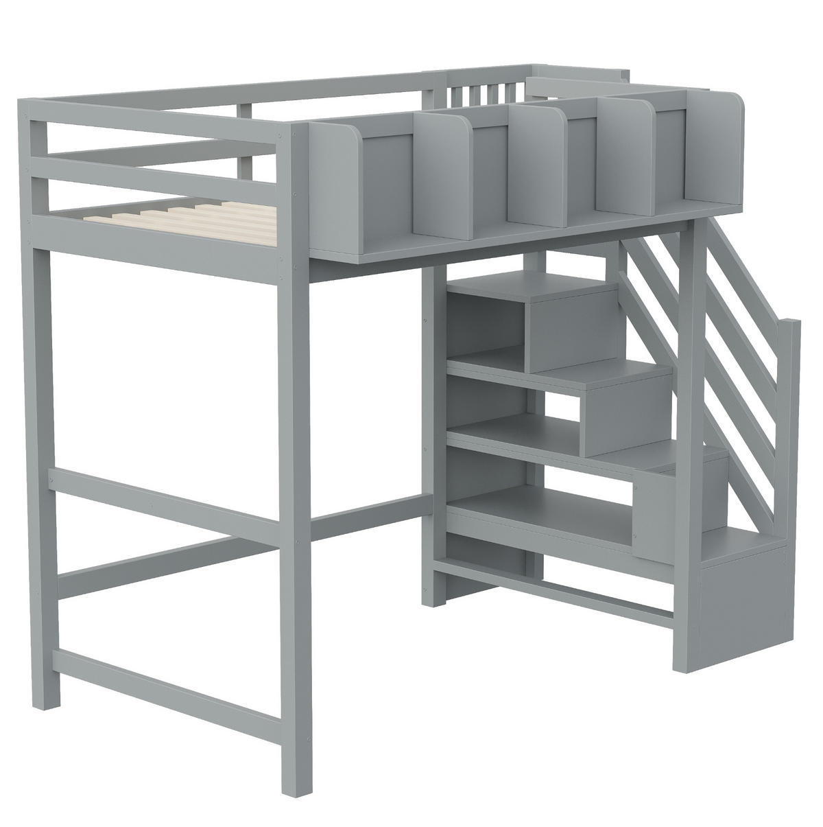 HOCHBETT 90/200 cm Grau mit LED, Stauraum und Lattenrost - Grau, Holz (90/200cm) - MIVRAY