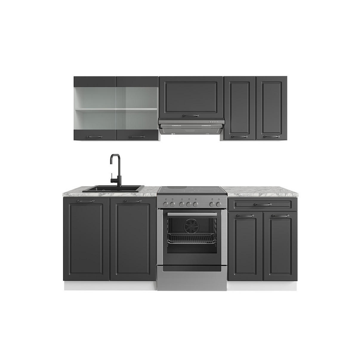 KÜCHE R-Line Anthrazit Landhaus/Weiß 200 cm ohne AP - Dunkelgrau/Anthrazit, Holzwerkstoff (200/81.6/46cm) - Vicco