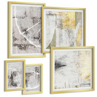 BILDER SET 5er Set - 50x50 cm & 20x30 cm & 40x60 cm Goldrahmen - Beige abstrakte Formen Linien - Goldfarben, Kunststoff (40/60cm) - TULUP