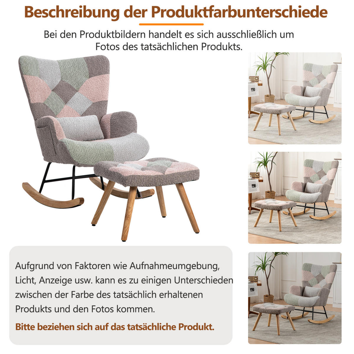 SCHAUKELSTUHL 93 cm bunt mit Fußhocker und Lendenkissen, Bezug aus Samt - Multicolor, Textil (83/91/68cm) - Flora Grace