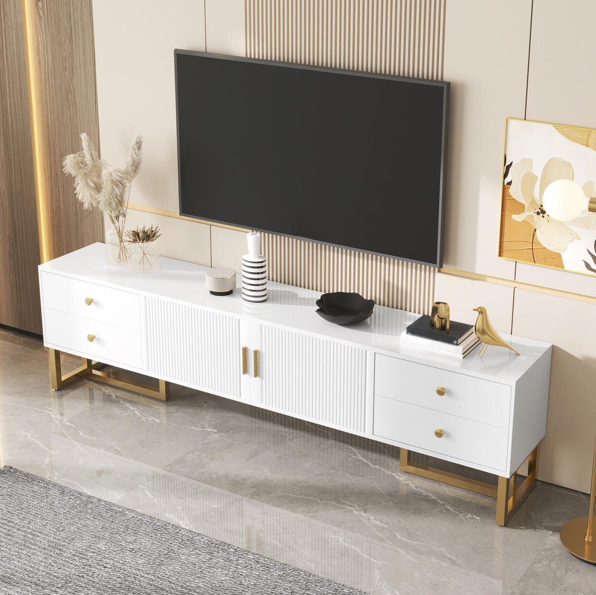 TV-ELEMENT mit 4 Schubladen und 2 Türen 175 cm MDF Weiß - Weiß, Holzwerkstoff (30/46/175cm) - Beauniv